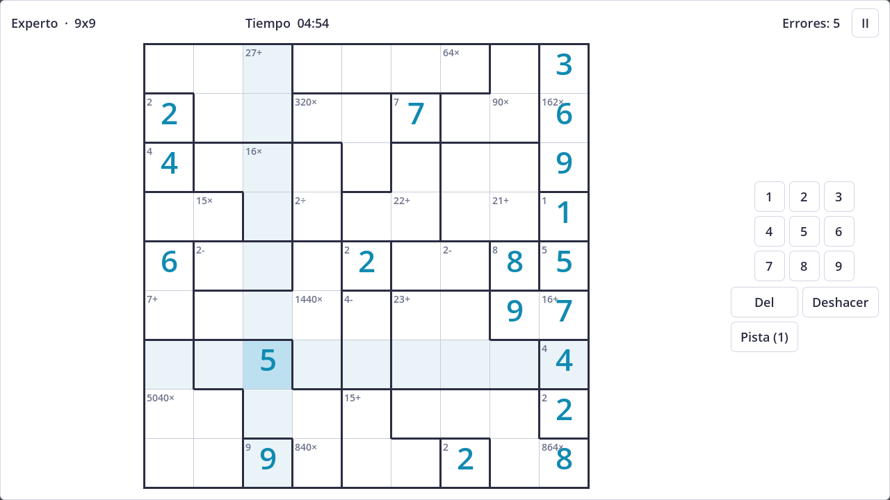 Screenshot of Calcudoku in light theme