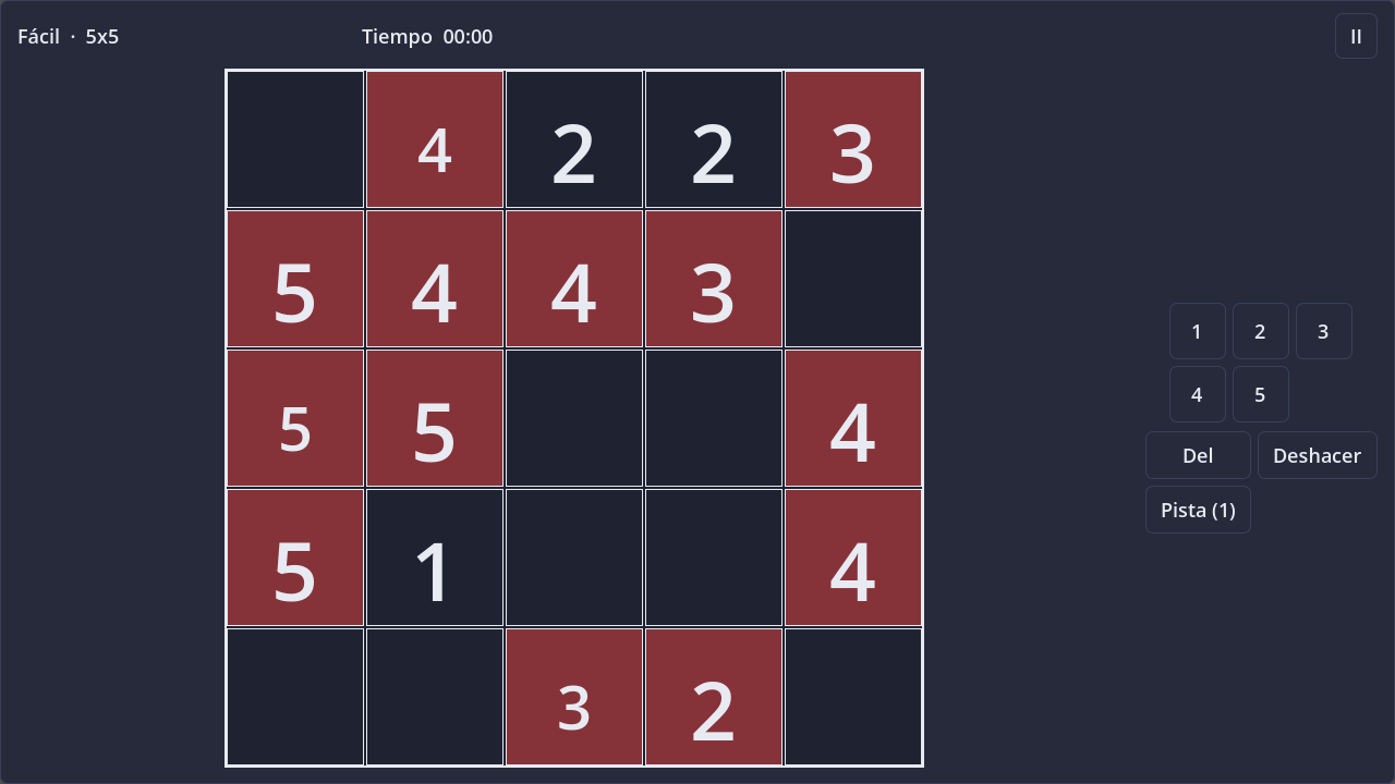 Screenshot of Fillomino in dark theme