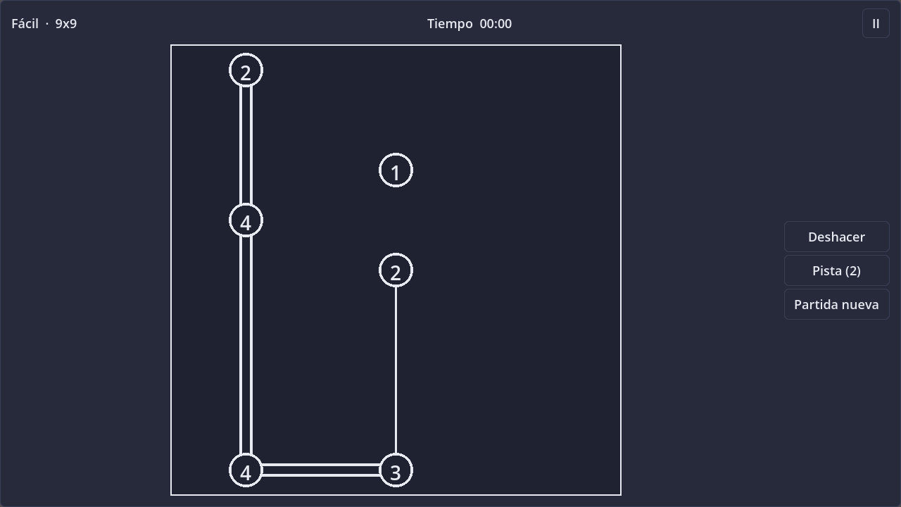 Screenshot of Hashiwokakero (Bridges) in dark theme