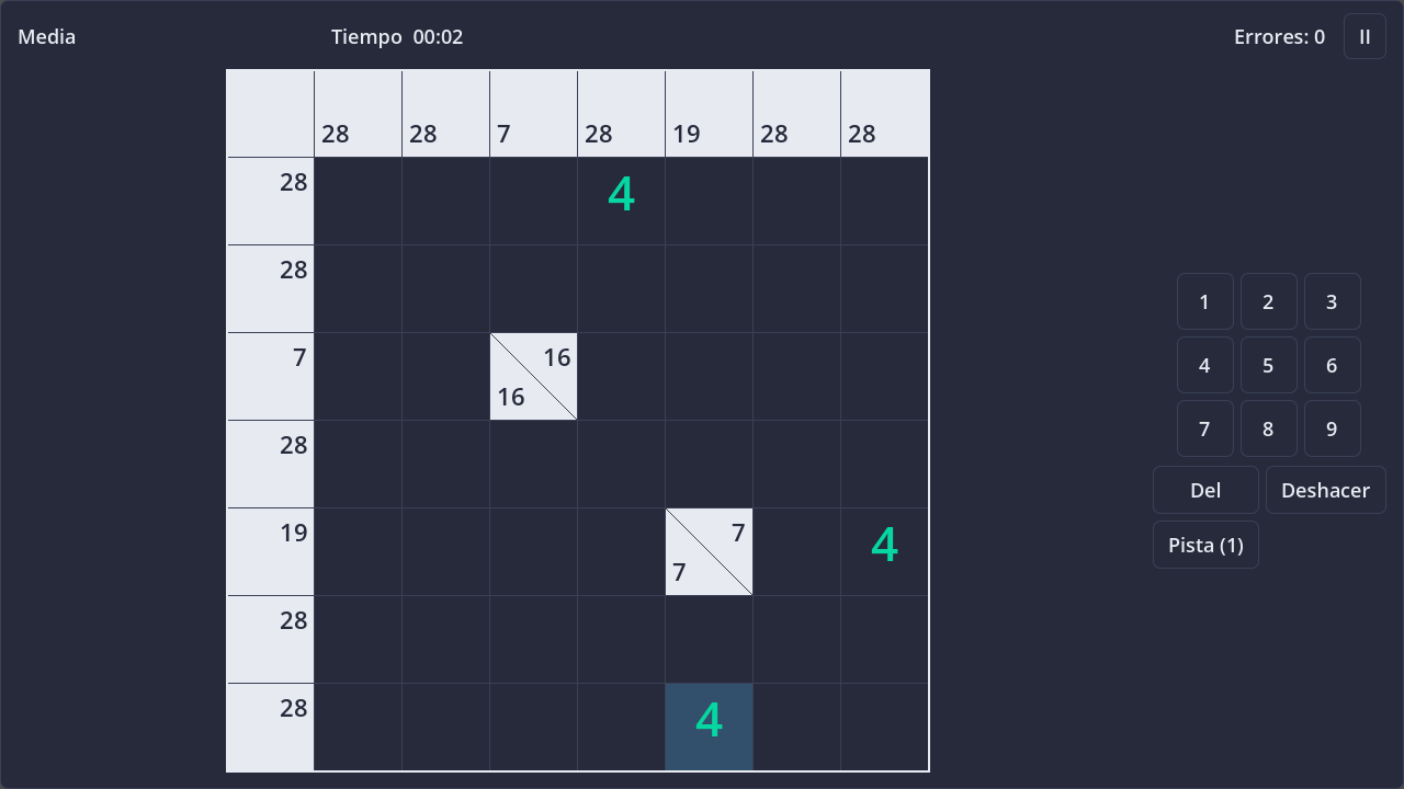 Screenshot of Kakuro in dark theme