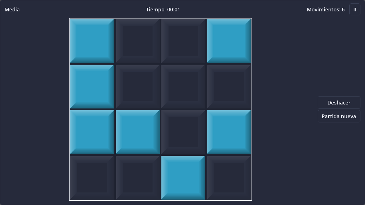 Screenshot of Lights Out in dark theme