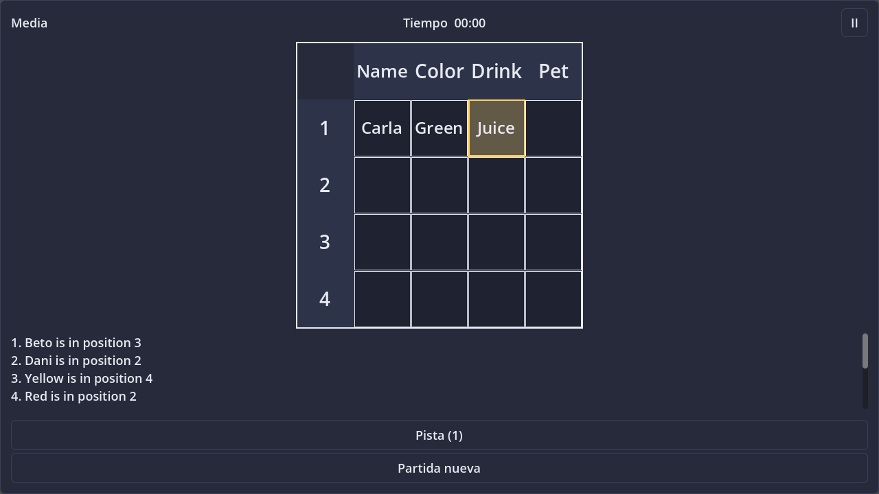 Screenshot of Logic Grid Puzzles (Einstein Puzzles) in dark theme