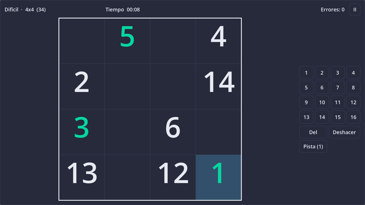 Screenshot of Magic Square in dark theme