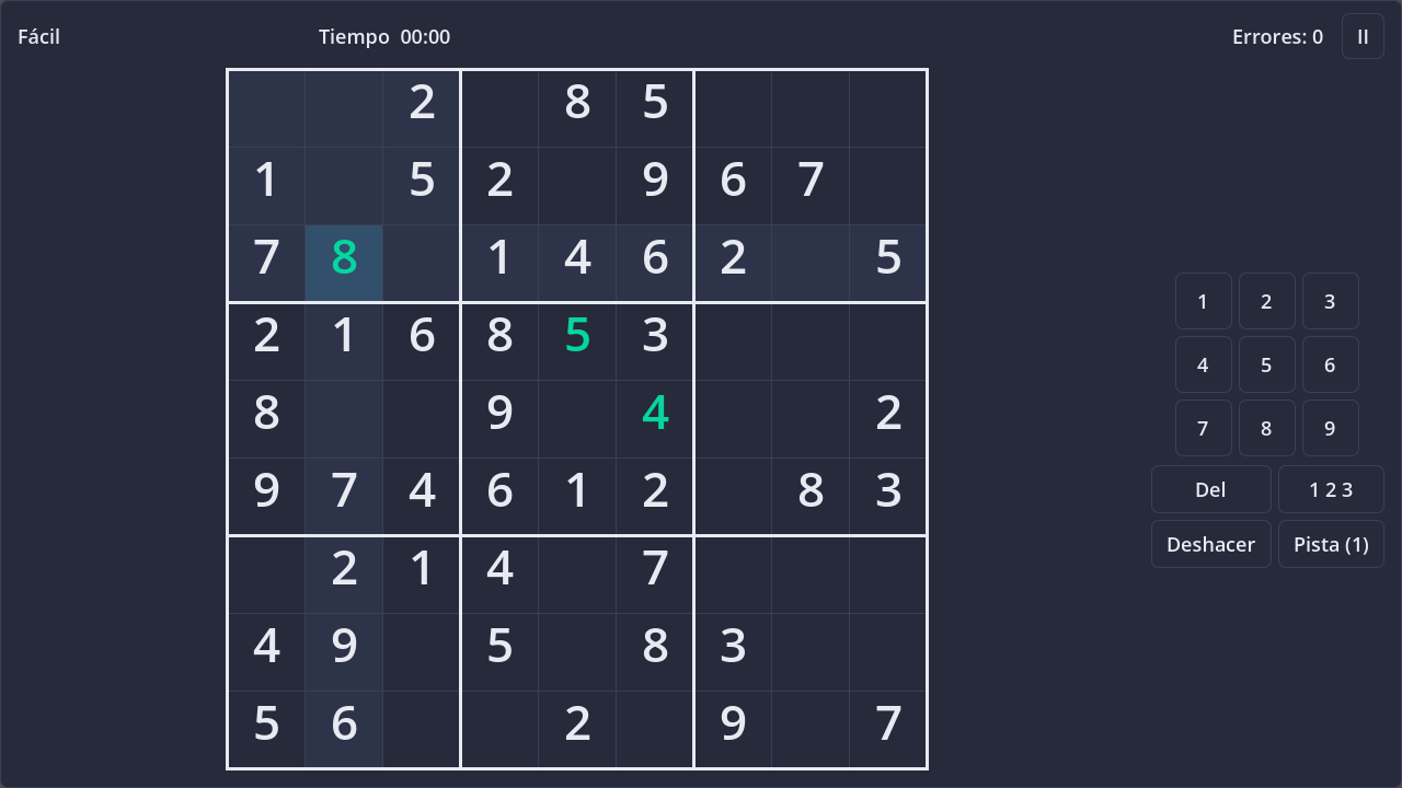 Screenshot of Sudoku in dark theme