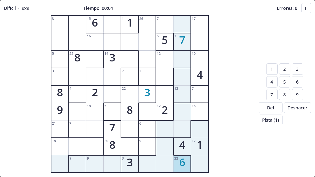 Screenshot of Killer Sudoku in light theme