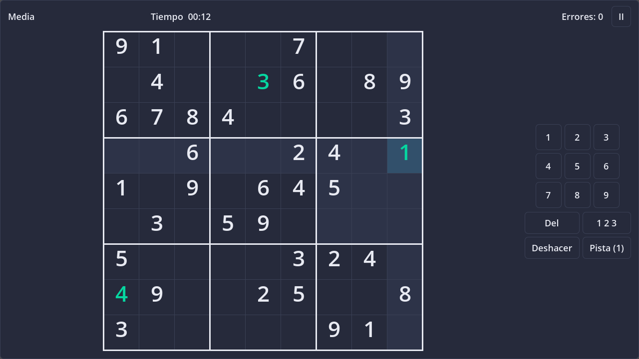 Screenshot of Sudoku X (Diagonal Sudoku) in dark theme