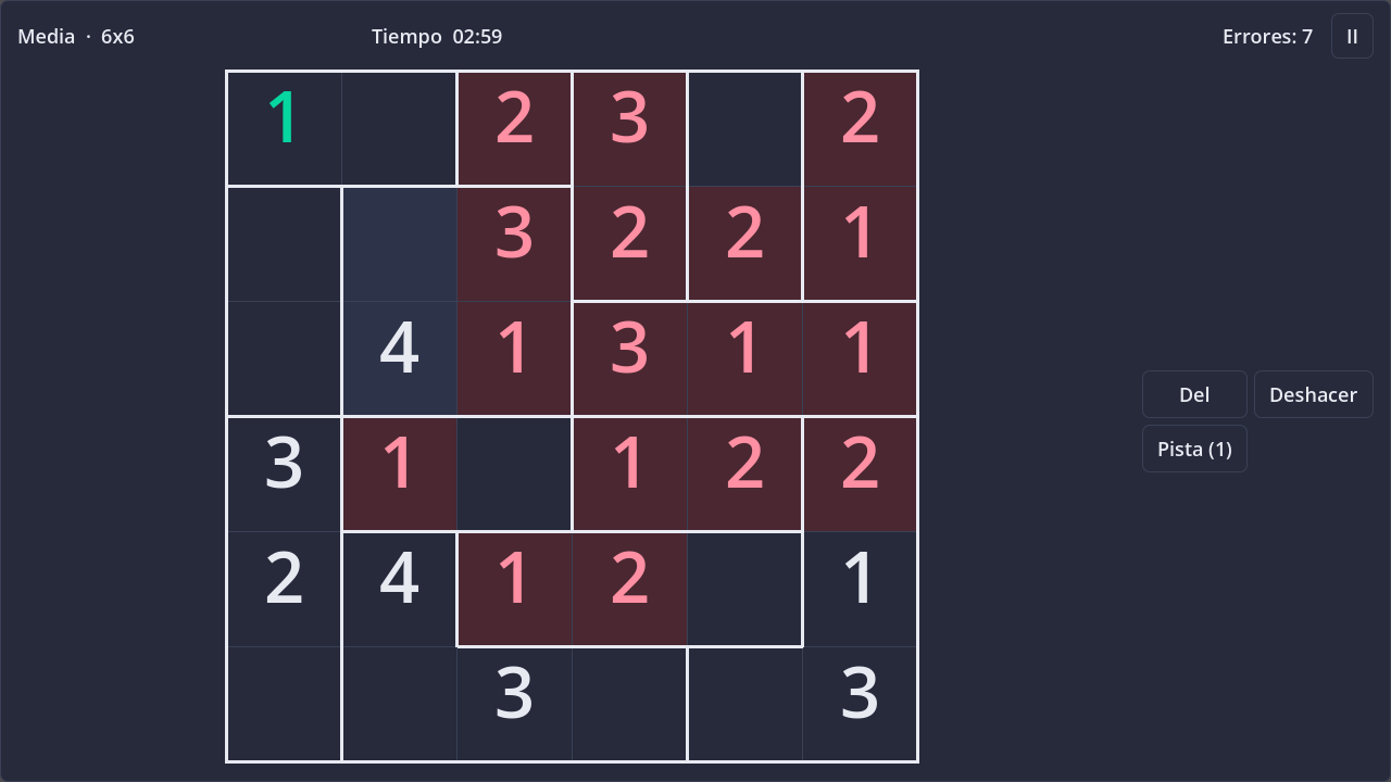 Screenshot of Suguru (Tectonic) in dark theme