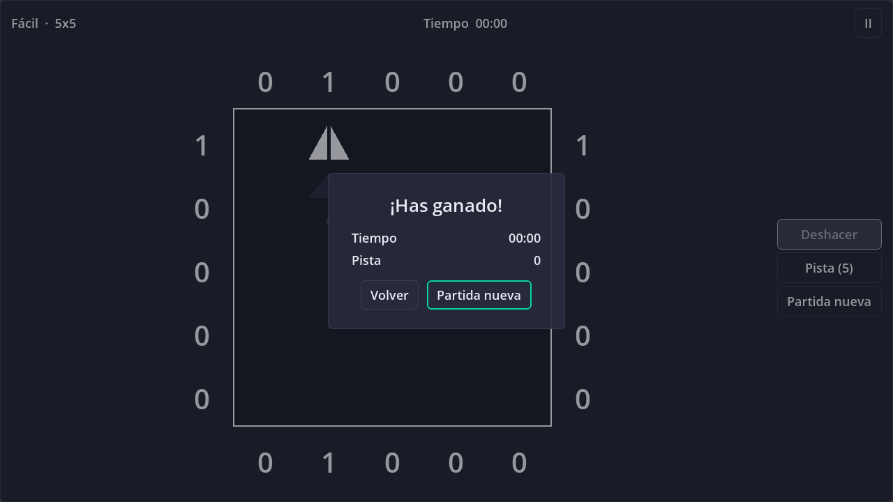 Screenshot of Tents and Trees in dark theme