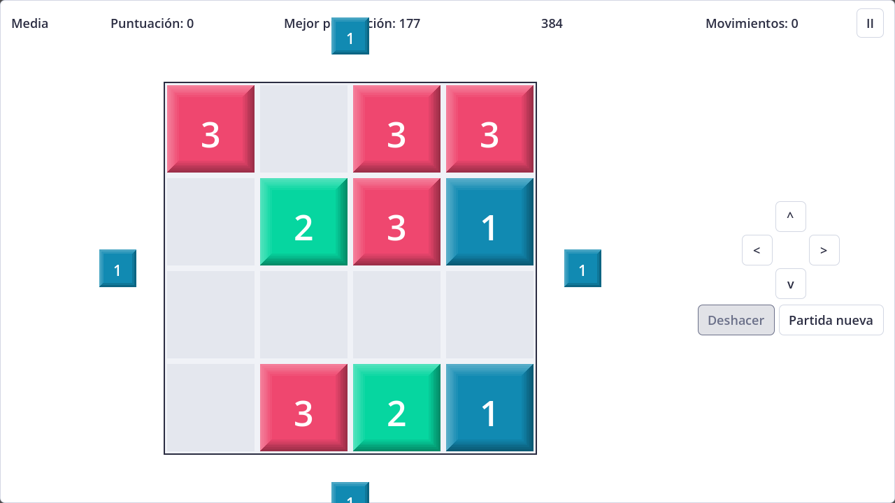 Screenshot of Threes! in light theme