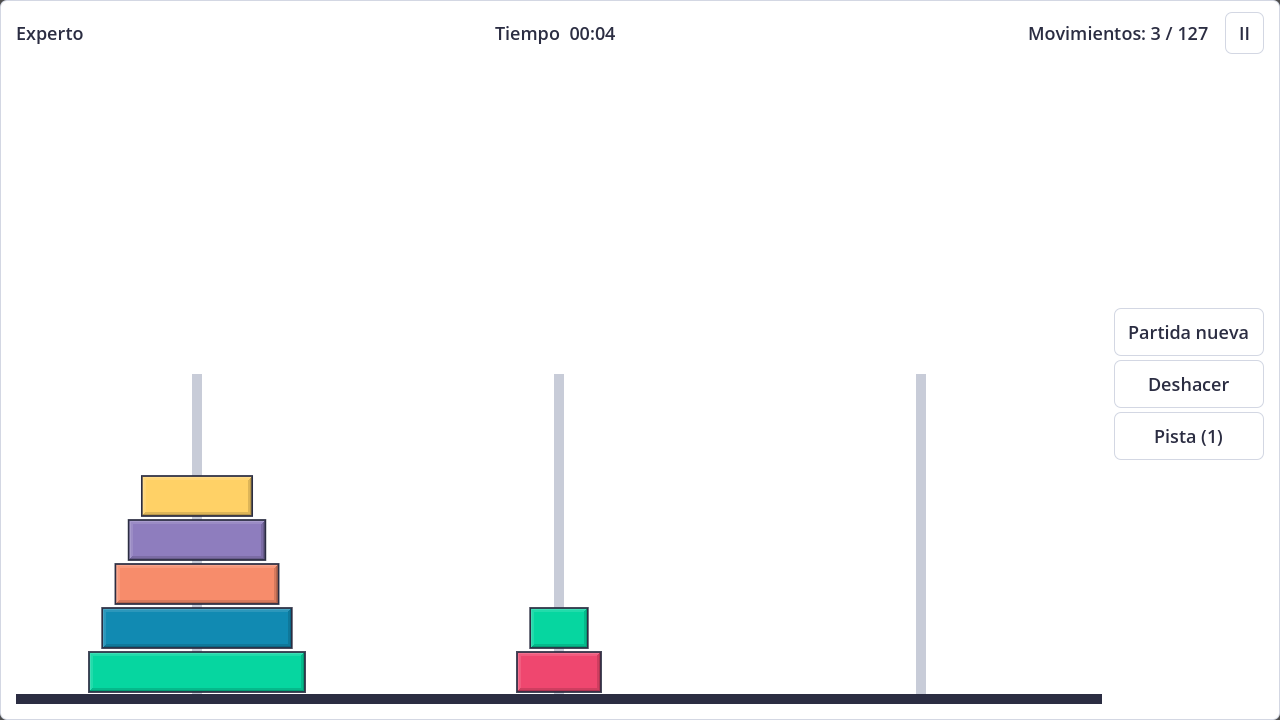 Screenshot of Towers of Hanoi in light theme