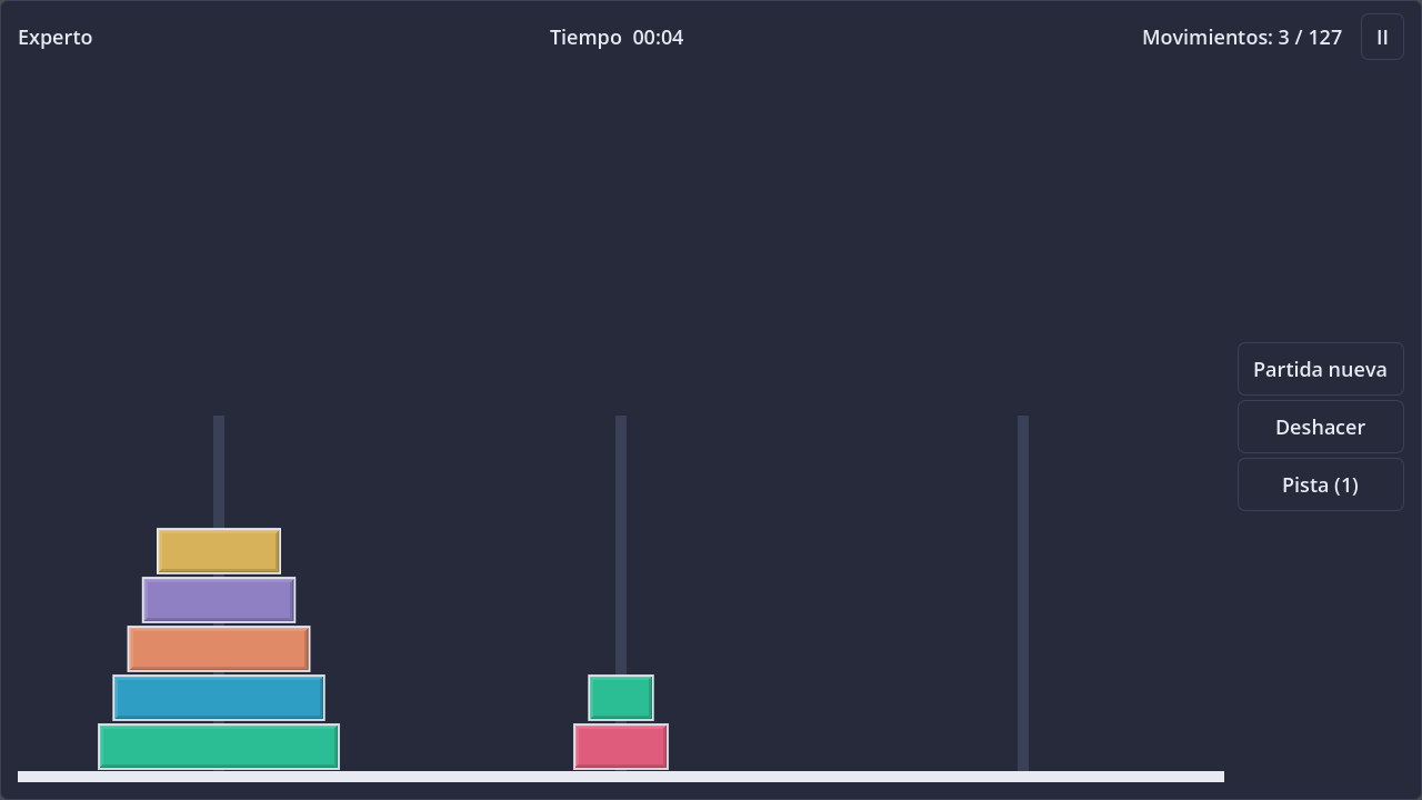 Screenshot of Towers of Hanoi in dark theme