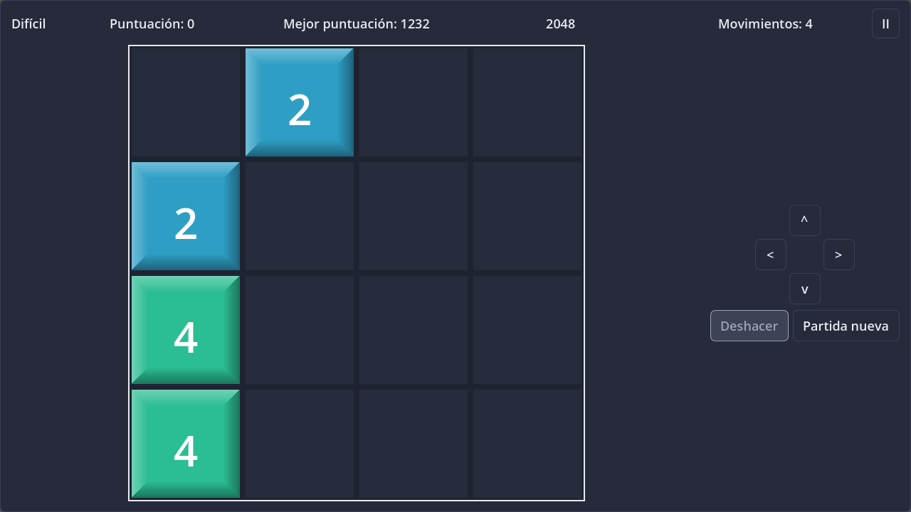 Screenshot of 2048 in dark theme